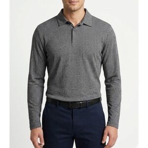 ROBERT BARAKETT Long Sleeve Textured Cotton Polo Shirt